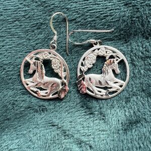 Silver Unicorn Dangle Earrings